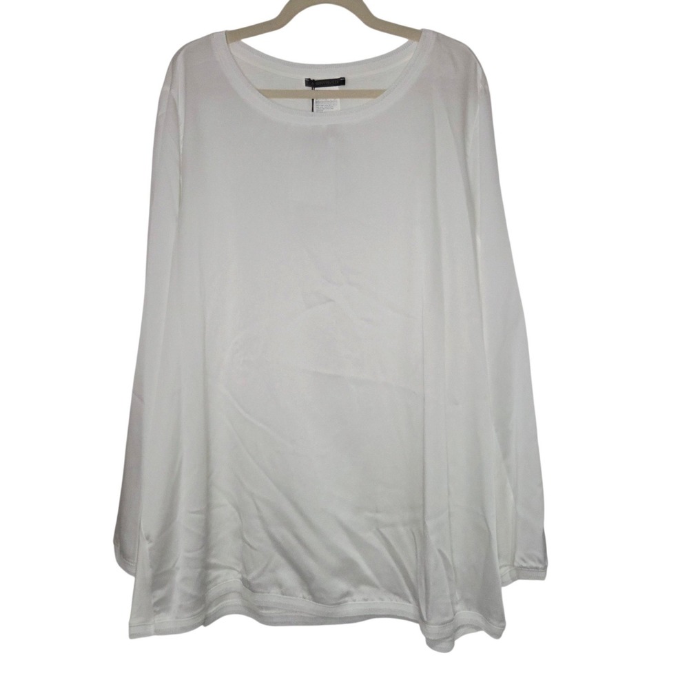 Marina Rinaldi T-Shirt Women 20-22W XXL White NWT Long Sleeve Jersey Woven Top